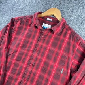 Columbia Button Down Shirt Mens M Red Plaid Comfort Pocket Outdoor Hiking #AB812